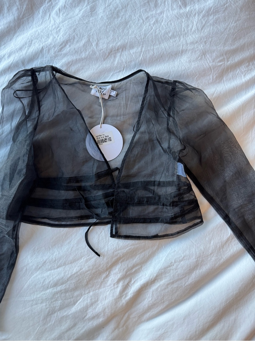 Princess Polly Black Sheer Tie-Front Long Sleeve Crop Top